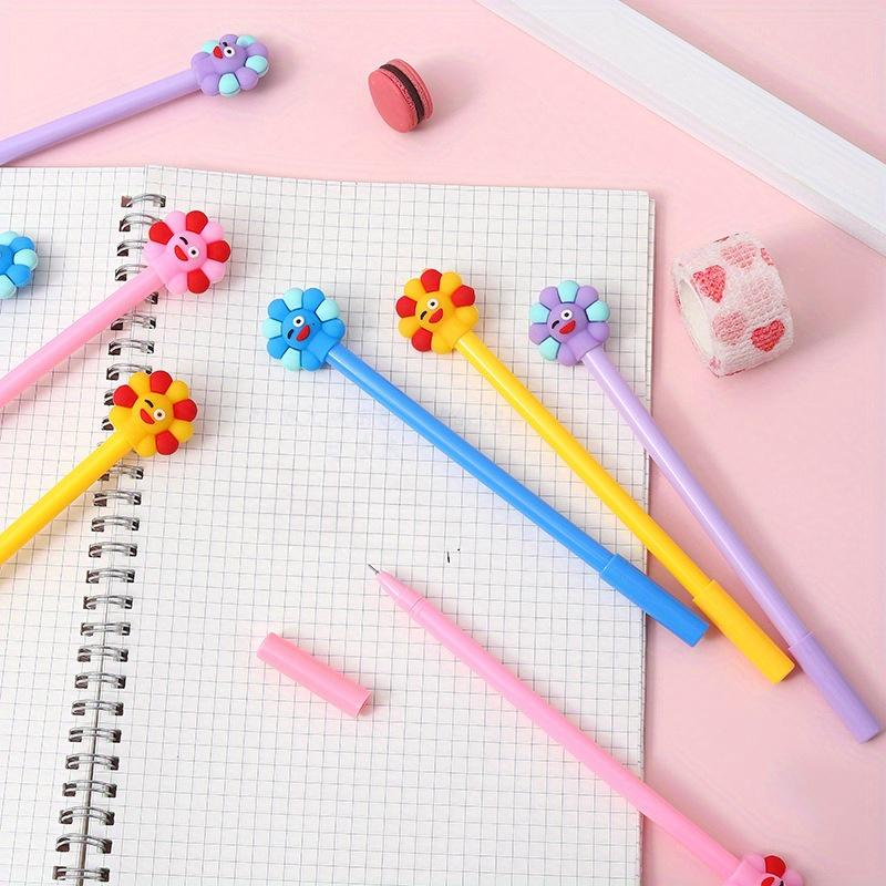 Back To School Season 12pcs 0.5mm Creative Cartoon Soft Glue Sun Flower Shape Neutral Pen Cute Sign Pen Gift Pen Exam Pen