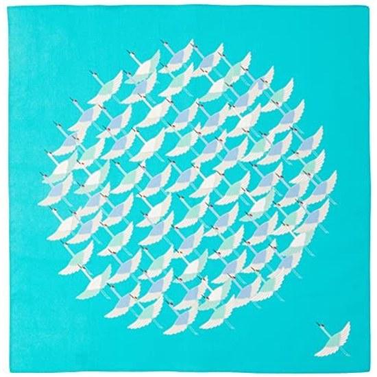 Musubi Furoshiki 50 Hime Adeline Klam Crane Turquoise 50cm Organic Cotton