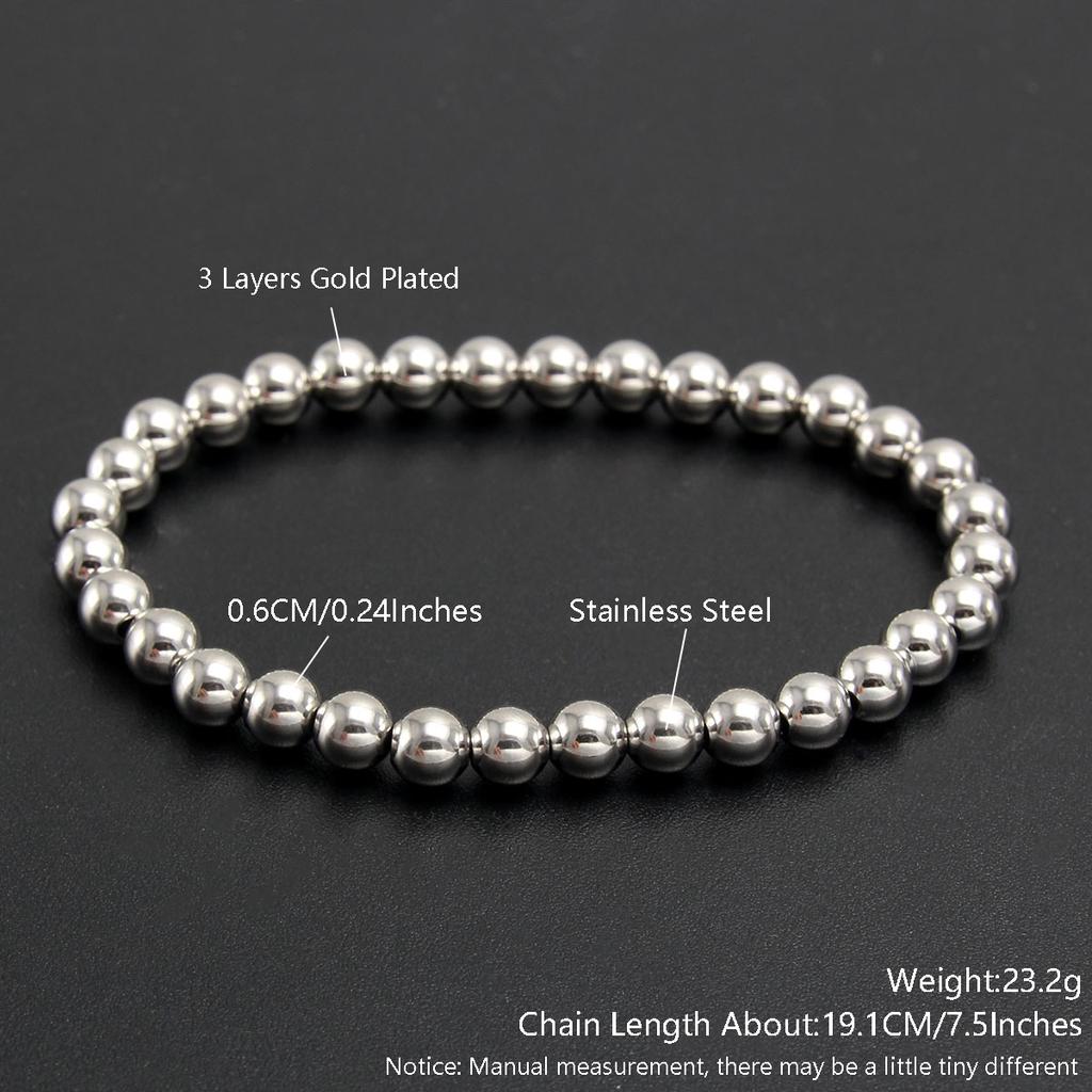 MHS.SUN Trend Stretch Stainless Steel Bracelets Gold Sliver Color 2MM 5MM 8MM Stacked Ball Beaded Bracelet For Women Men Jewelry