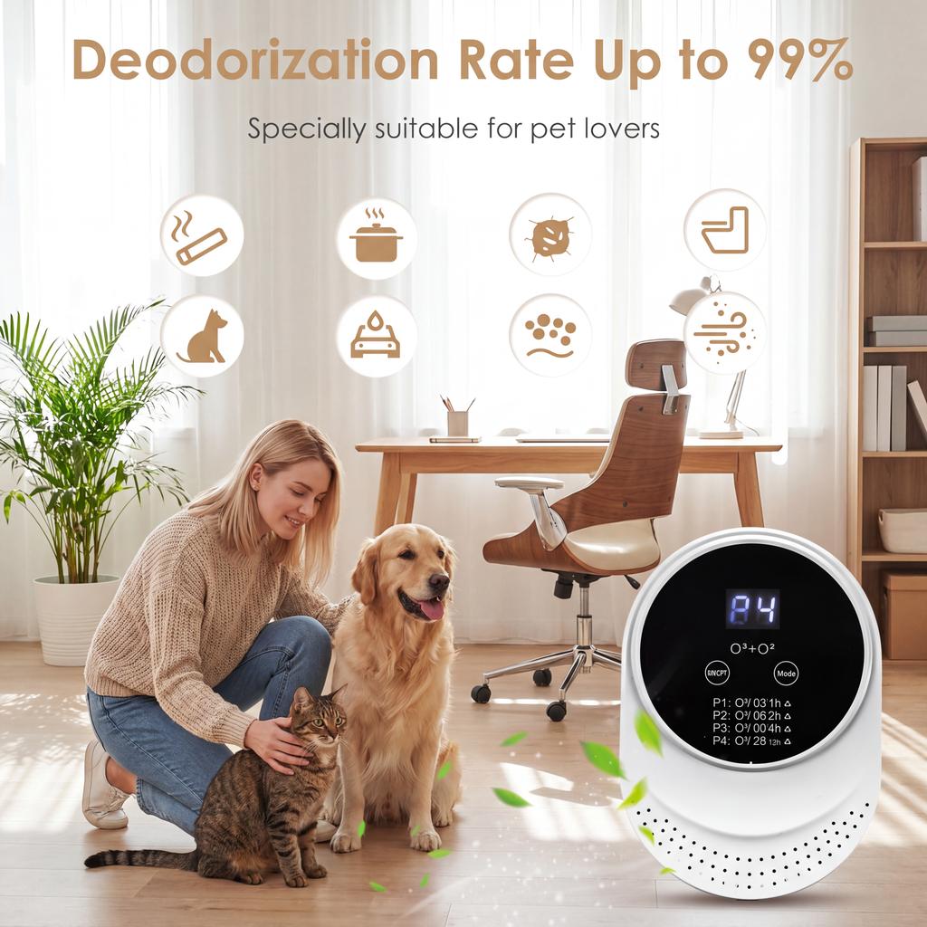 Cat Litter Deodorizer Ionizer for 99% Odor Elimination Portable Air Purifier for Bathroom Toilet Living Room Kitchen Bedroom Pet House Car