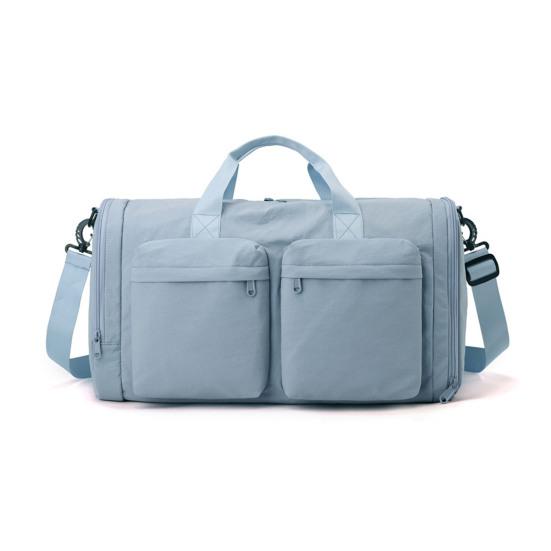 

Foldable Gym Tote Unisex Duffle Bag with Shoe Compartment Wet Pocket Nylon Weekender Bag for Fitness Travel Swimming синий