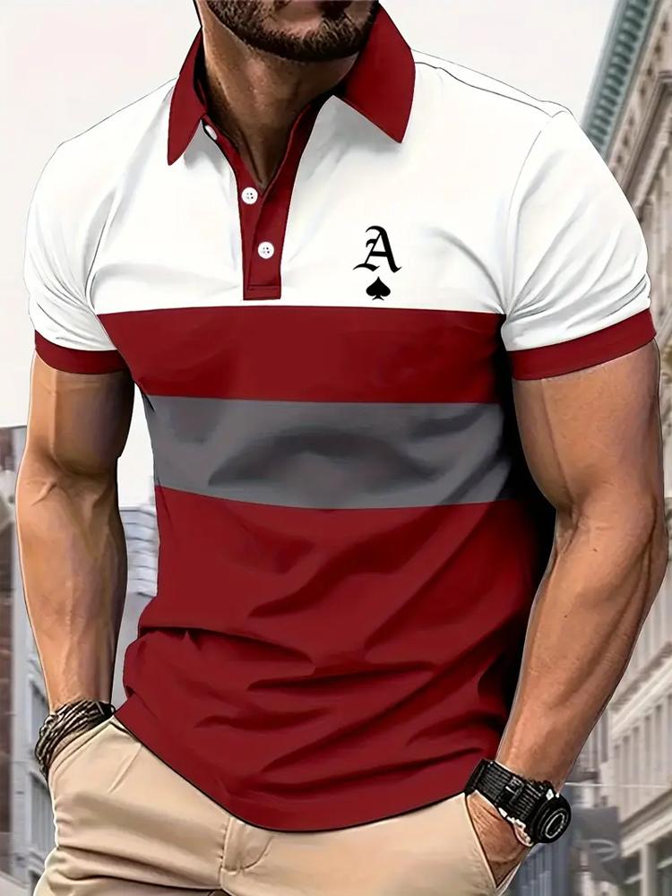 

Мужская летняя повседневная клетчатая полосатая футболка-поло с коротким рукавом для лета 3XL красный