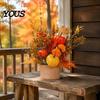 Small Potted Plant for Fireplace Fall Pumpkin Flower Arrangement, Artificial Maple Berry Halloween Indoor Decoration Thanksgiving, Harvest Home