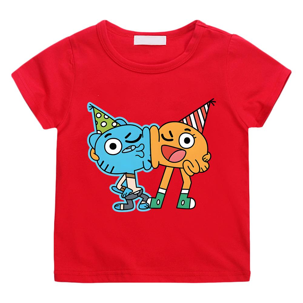 

Summer Children s T-shirt The Wonderfully Weird World of Gumball 100%Cotton Tee-shirt Kawaii Cartoon Graphic Printing Tshirt Funny T-shirt summer Tops 100 красный