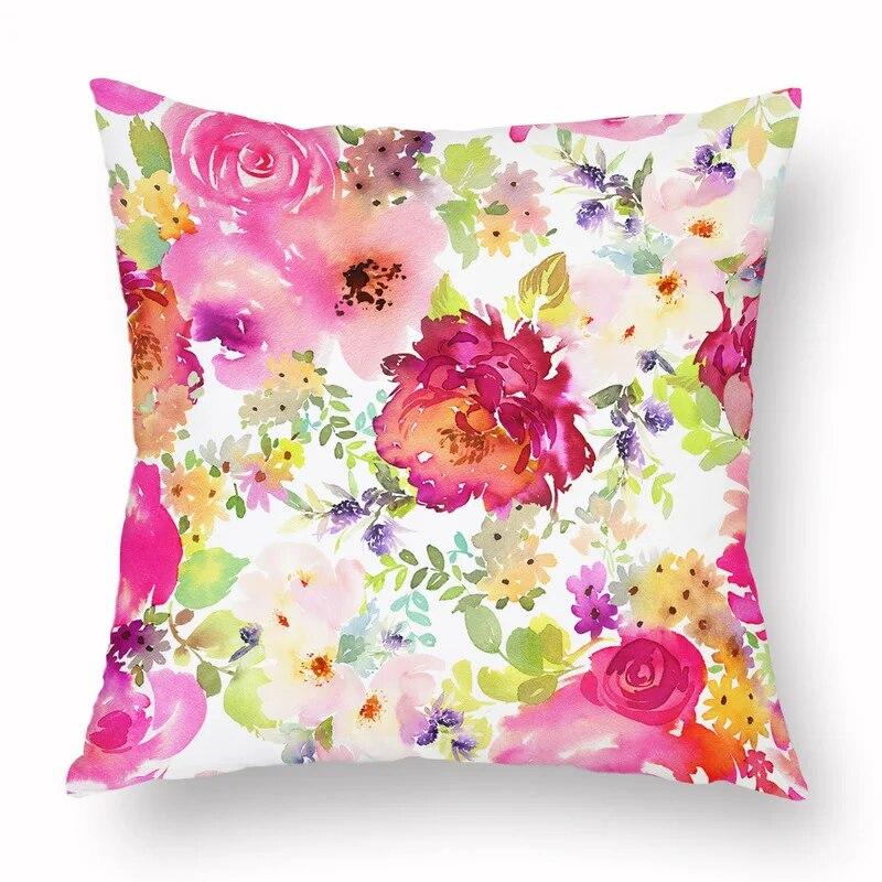 Spring Watercolor Floral Pillowcase Pink Rose Decorative  Sofa Living Room Bed  Home