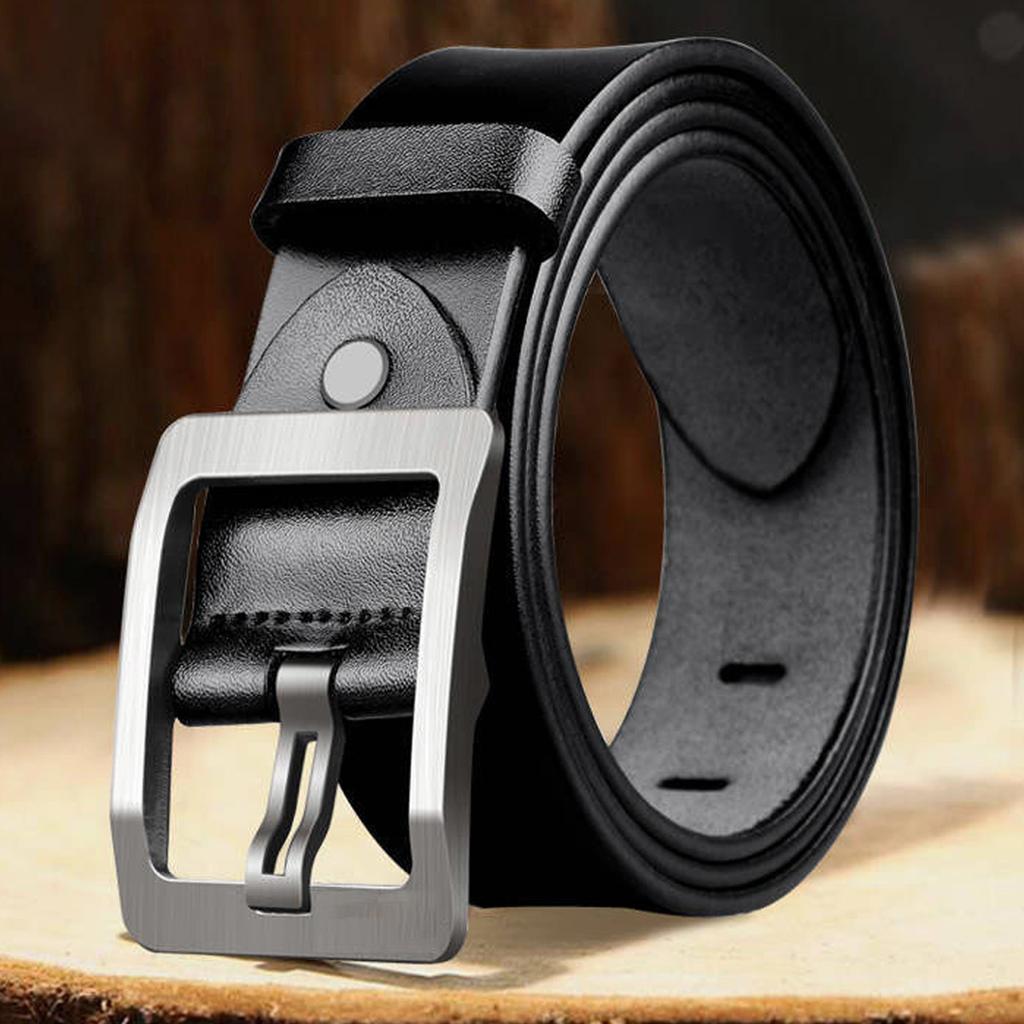 Men Belt Classic PU Leather Soft Casual Single Prong Belt for Business Work Christmas 49.2in Silver Buckle Black Belt
