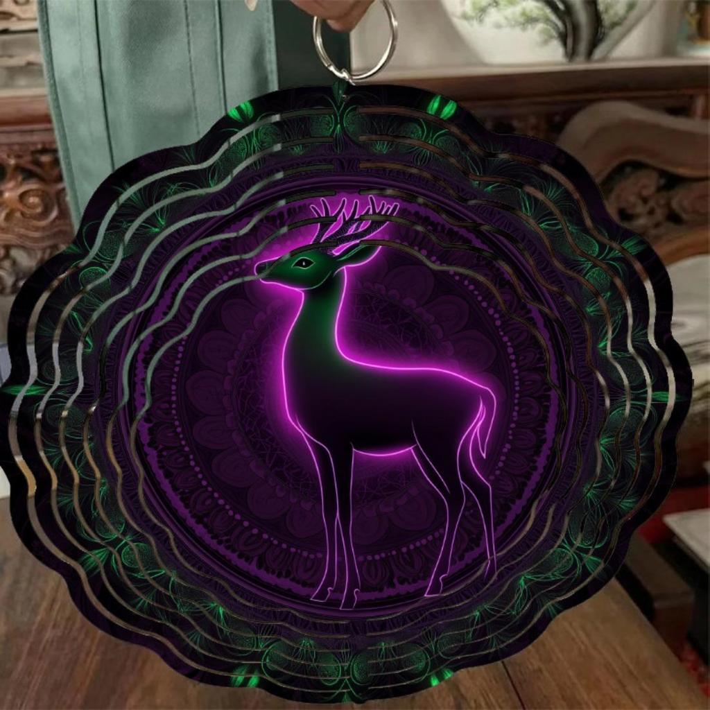 10-Inch Animal and 2D Mandala Wind Chimes, Battery-Free Rotating Vibrant Patterns for Outdoor Decor, Ideal Festive Gift