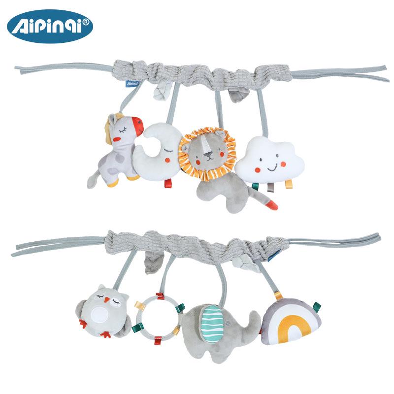 Szara uspokajająca lalka zabawka dla niemowląt do łóżeczka, fotelika samochodowego i wózka