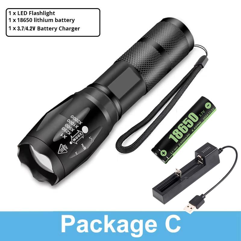 High Power T6 LED Flashlights Camping Torch 5 Light Modes Zoom Light Aluminum Alloys Waterproof Material Use 18650 Battery