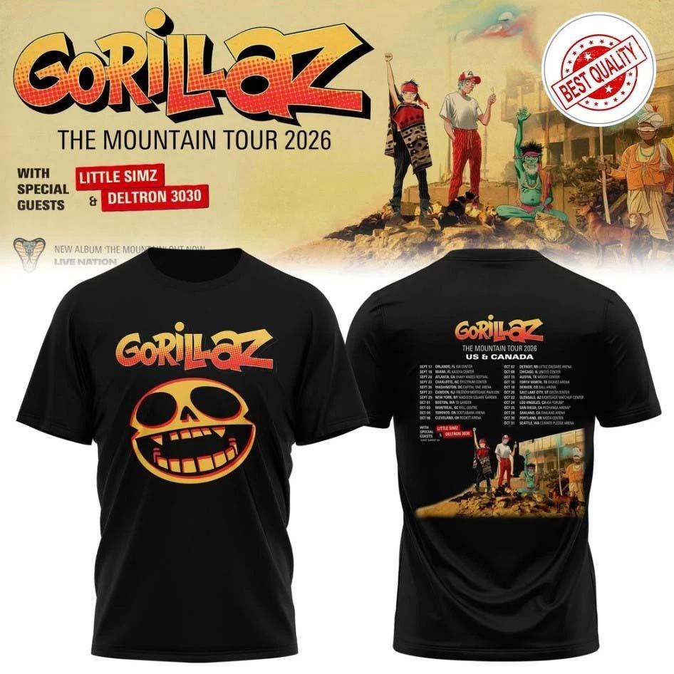 Gorillaz The Mountain Tour 2026 North American Black T-Shirt - High-quality Comfortable Breathable Retro Gift Y2k Ins - Me S разноцветный 1500₽