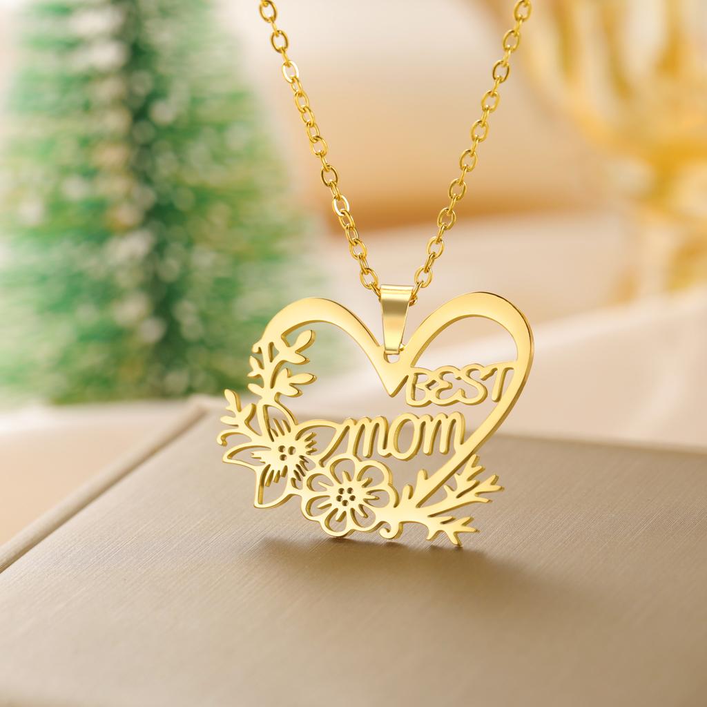 Best Mom Necklace Flower Love Heart Pendant Stainless Steel Jewelry Women Mama Birthday Neck Chain Mother's Day 2026 Trend Gifts