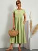 2024 European & American Solid Color Sleeveless Loose Cotton-Linen Pocket Women's Dress