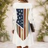 Women S White Criss Cross V Neck Long Sleeve Eagle Star Stripe Printed Curved Hem Dress