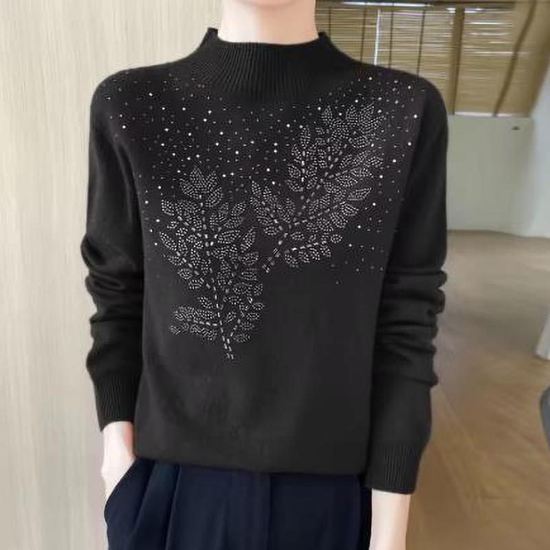 Women Sweater Long Sleeve Autumn Winter Thick Warm Pullovers Beading Korean Fashion Bottoming Shirts Soft High Strecth Jumpers