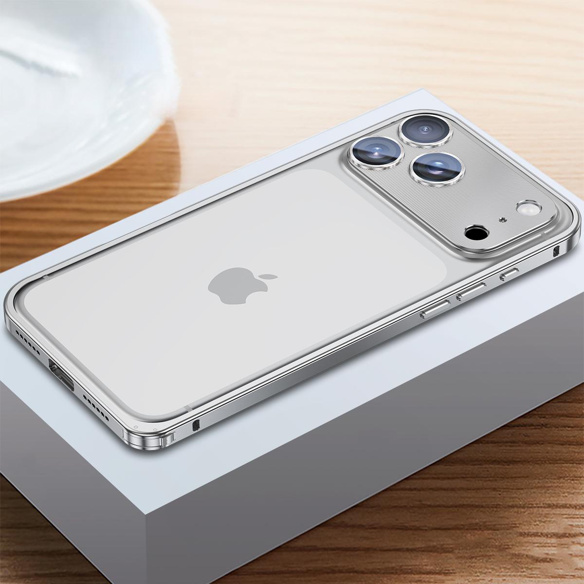 

Розкішний металевий чохол-бампер для iPhone 17 16 15 14 Pro Max 14 15 Plus 16pro з рамкою, що знімається на застібці, та захисною кришкою для об єктива iPhone 17 Pro срібний