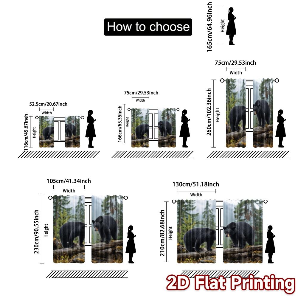 2pcs, 2D FLAT PRINTING Curtains (Without Rod) Forest Bears Popular Curtain Polyester Curtains Outdoor Decorations for Bedroom,