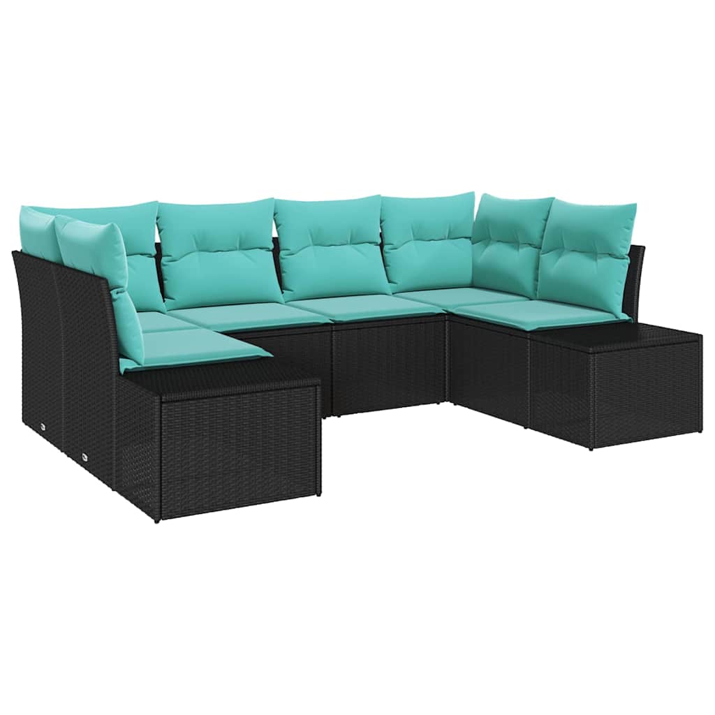 Garden Sofa Set with Cushions 6 pcs Black Poly Rattan
