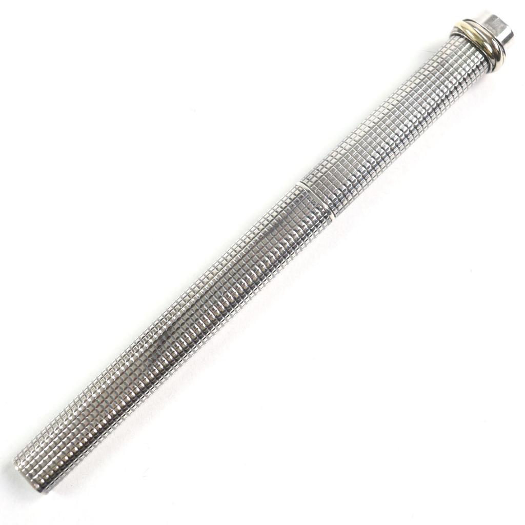 Great Cartier Ballpoint pen Trinity logo engraved cap style Silver grid pattern mens Used