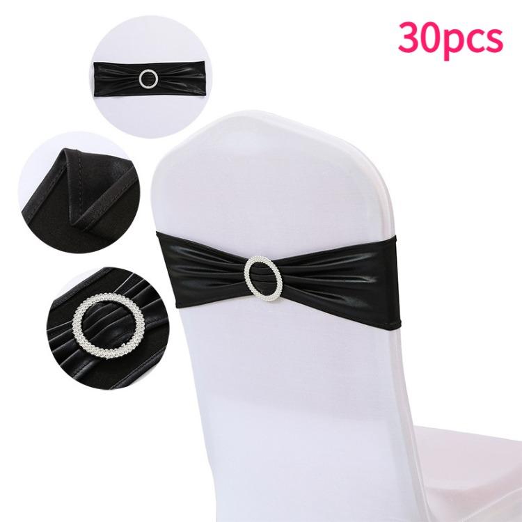 30pcs Elegant Golden Bow Chair Belts Elastic Bow Ribbon Chairs Back Decoration Gold Foil Tie Neatly Sewn Edges Sparkling Buckle