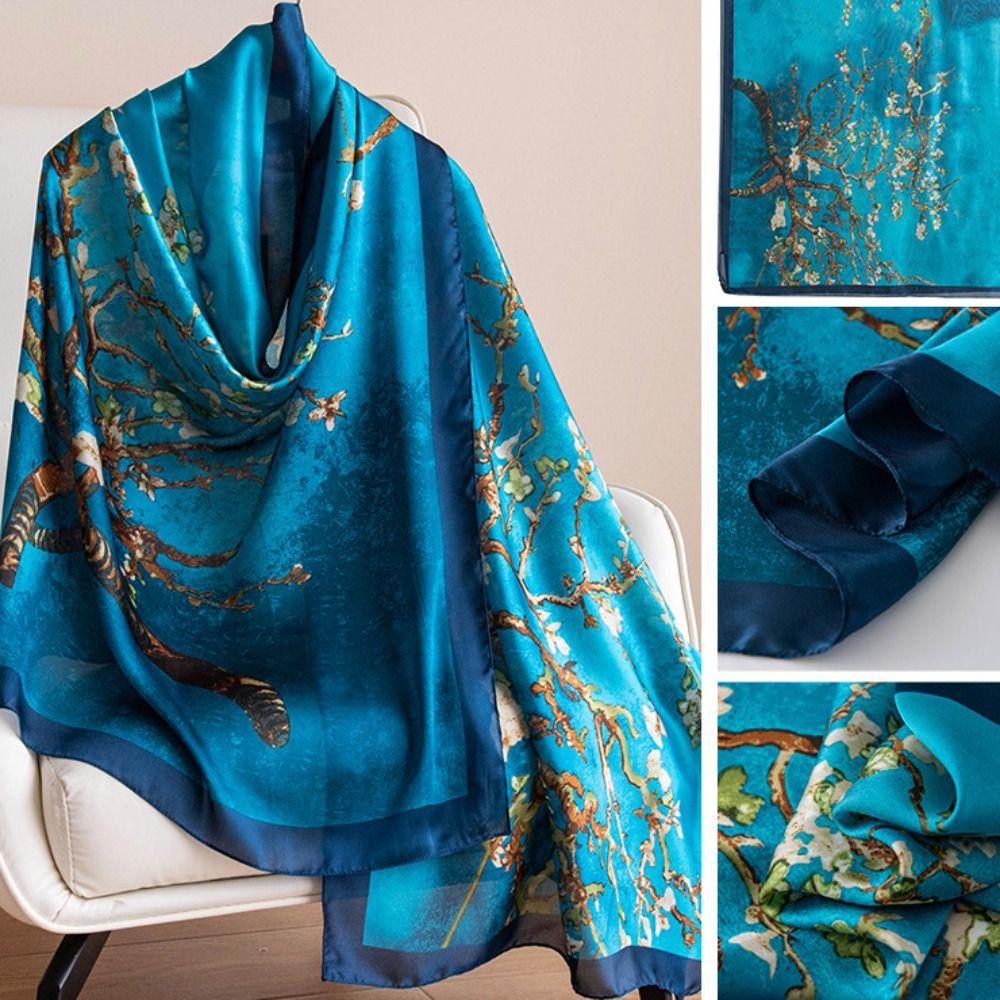 Lotus Pattern Luxury Silk Scarf Elegant Women Hijab Shawls Headkerchief Chiffon Shawl Wrap  Spring