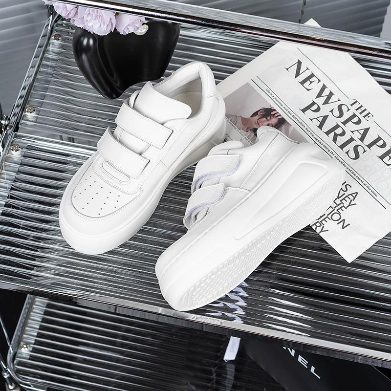 Customized leather waterproof table heightening nurse little white shoes women 2025 new versatile smiley face Velcro casual shoes women