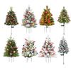 23 Inch Lighted Artificial Christmas Urn Filler Pre-lit Xmas Pine Tree with Cones Red Berries Tripod Stake And LED Light Outdoor Porch Planter Filler