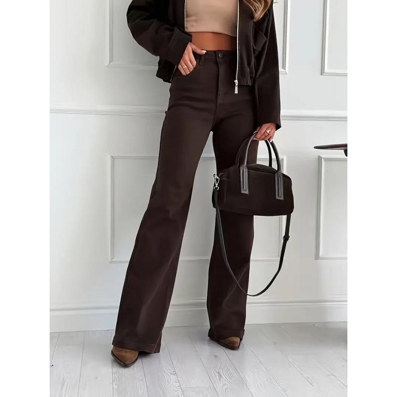 Jeans Donna Skinny Trendy Marrone Scuro – Alta Elasticità, Stile Europeo/Americano, Pantaloni in Denim Casual Micro-Svasati per il 2026.