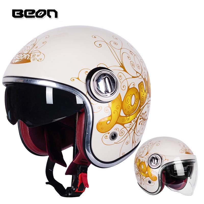 BEON Retro Motorcycle Half Helmet Men Women Dual Visor ABS Shell 3C Certified All-Season Riding Gear