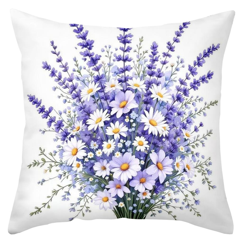 Lavender Patterned Pillows With Violin Umbrella Bicycle Flowers Polyester pillowcase, sofa cushion cov Headboard Pillow