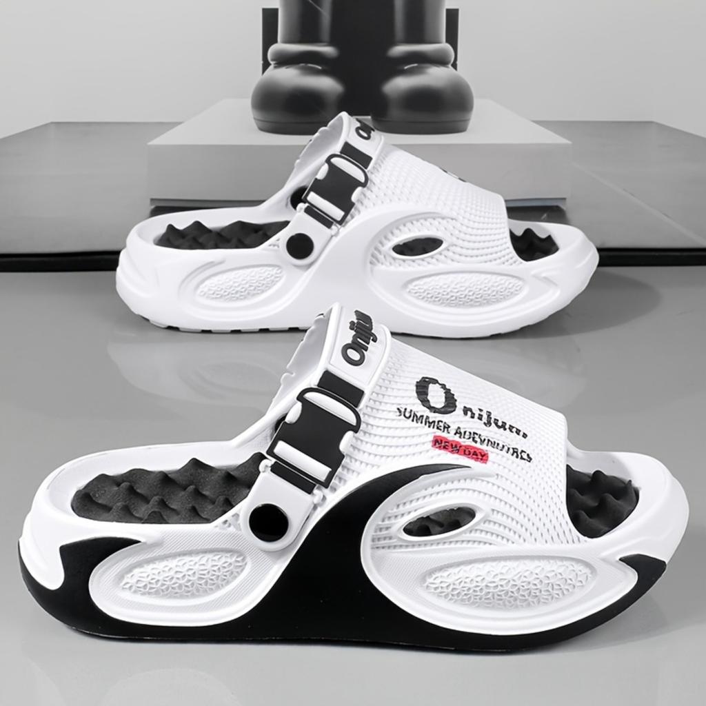 Summer Casual Men's and Women's Same Style Slippers, Thick Soled Massage, Lightweight and Breathable with One Foot, Outdoor Activity Slippers