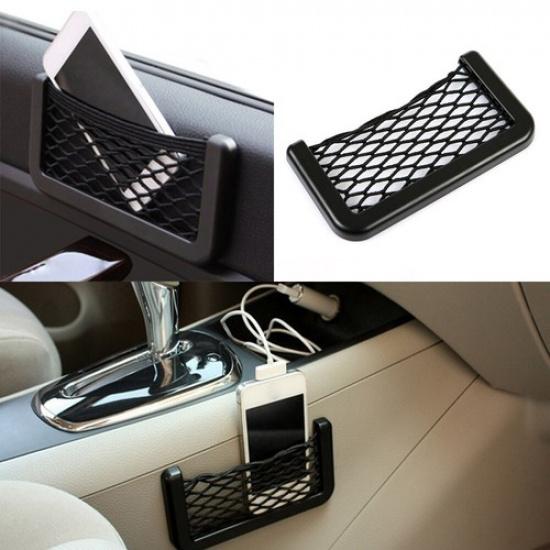 Car Interior Elastic Net Bag Phone Holder Storage Adhesive Organizer Accessories