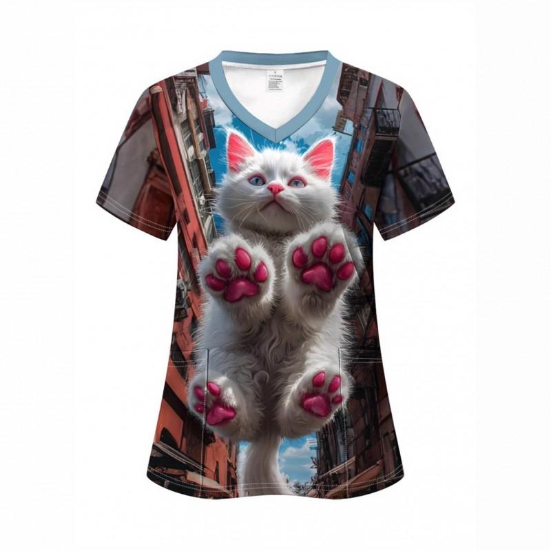 Womens V-Neck Short Sleeve T-Shirt With 3D Print Design Lightweight Breathable Casual Daily Wear