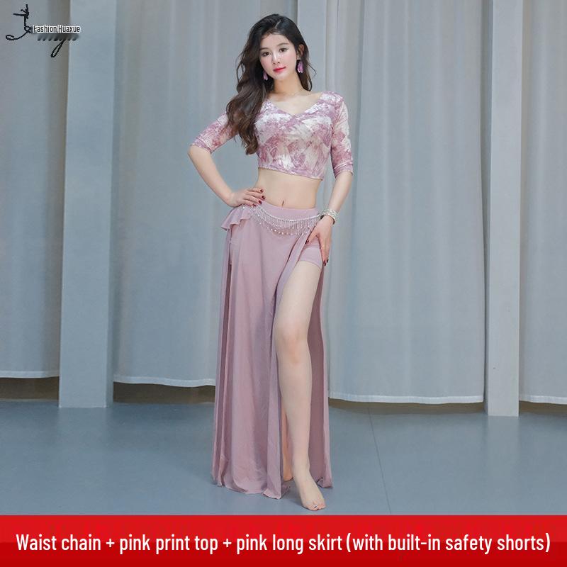 Oriental Mesh Print Belly Dance Performance Dress Set for Women