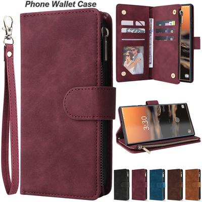 Luxury Wallet Card Slot Flip Zipper Leather Case for Samsung S23 S22 S21 S20 Ultra Plus A13 A14 A54 /iPhone 14 13 12 Pro Max XS Max 8P 7P Redmi Huawei