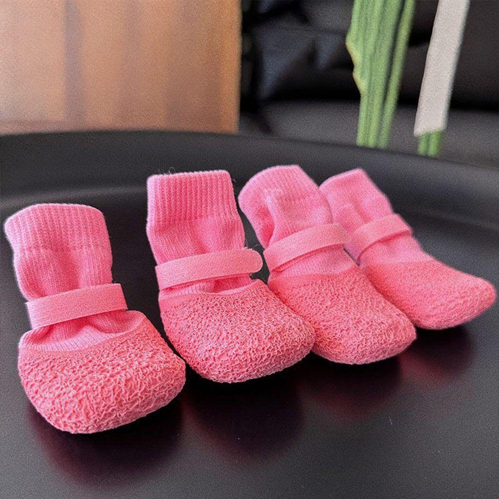 4Pcs/Set Portable Anti-slip Dog Shoes Waterproof Adjustable Pet Boots Breathable Wear Resistant Dog Foot Cover Autumn Winter