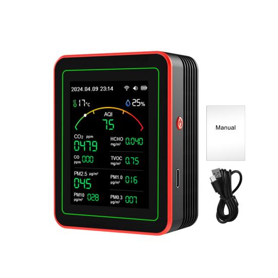 15-in-1 Air Quality Monitor Large Screen Indoor CO/CO2/HCHO/TVOC/AQI/PM0.3/PM1.0/PM2.5/PM10/Thermometer Humidity Monitor