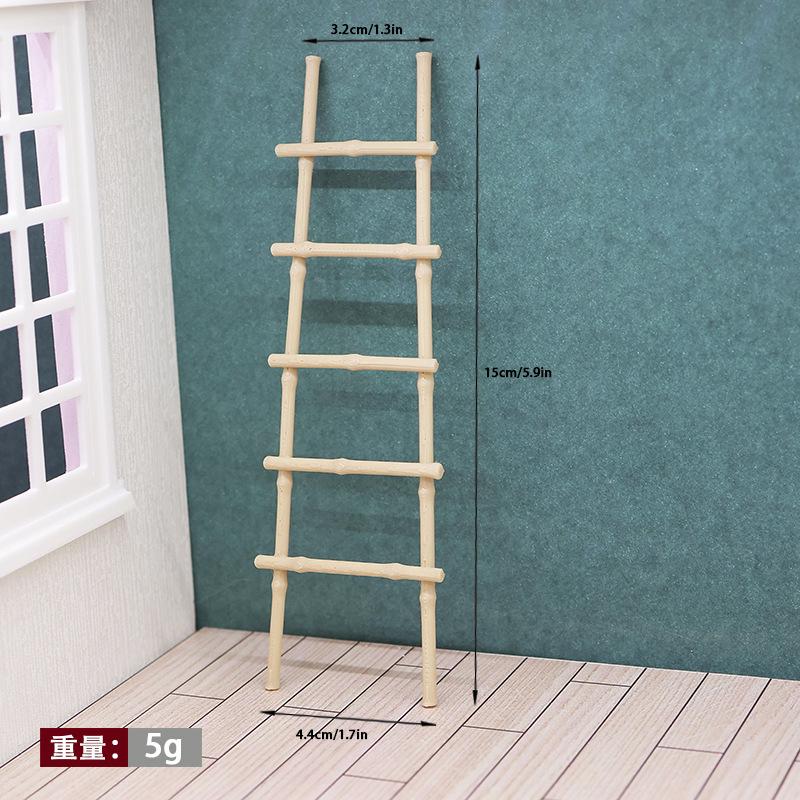 1 Piece Dollhouse 1:12 Scale Simulated Bamboo Ladder Model Micro Landscape Small Ornament Diy Home Decoration