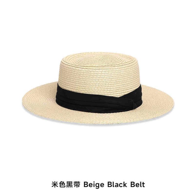Flat top sunshade straw hat women's straw hat casual wind summer sun protection seaside vacation photo beach hat