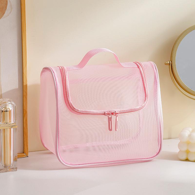 Large Capacity Mesh Makeup Bag Portable And Lightweight Durable Polyester Fiber Makeup Storage Bag With Zipper Easy To Care Fo