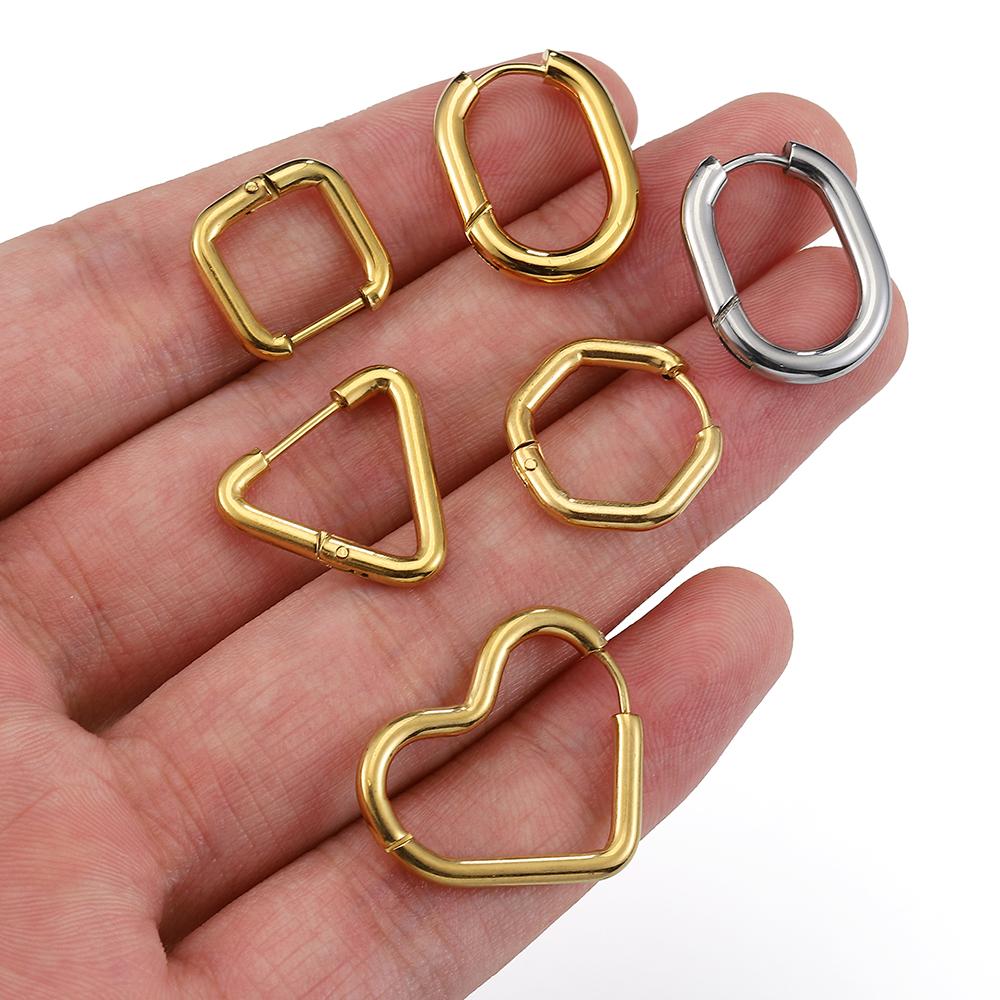 10 Stück Edelstahl Dickdraht Creolen Ohrringe Damen Herren Punk Hiphop Huggie Piercing Schmuckherstellung DIY Goldfarbe Accessoire