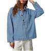 Fall Vintage Washed Denim Shirt for Women, Button Down Collared Loose Long Sleeve Blouse Top with Pockets