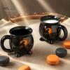 Kaffee Milch Heiße Schokolade Tasse Halloween Hexe Kessel Tasse, 350ml Vintage Gotisch Dreibeiniger Zaubertopf, Tasse für Schwarze Katze Keramik Haus Und Büro Dekoration Drei