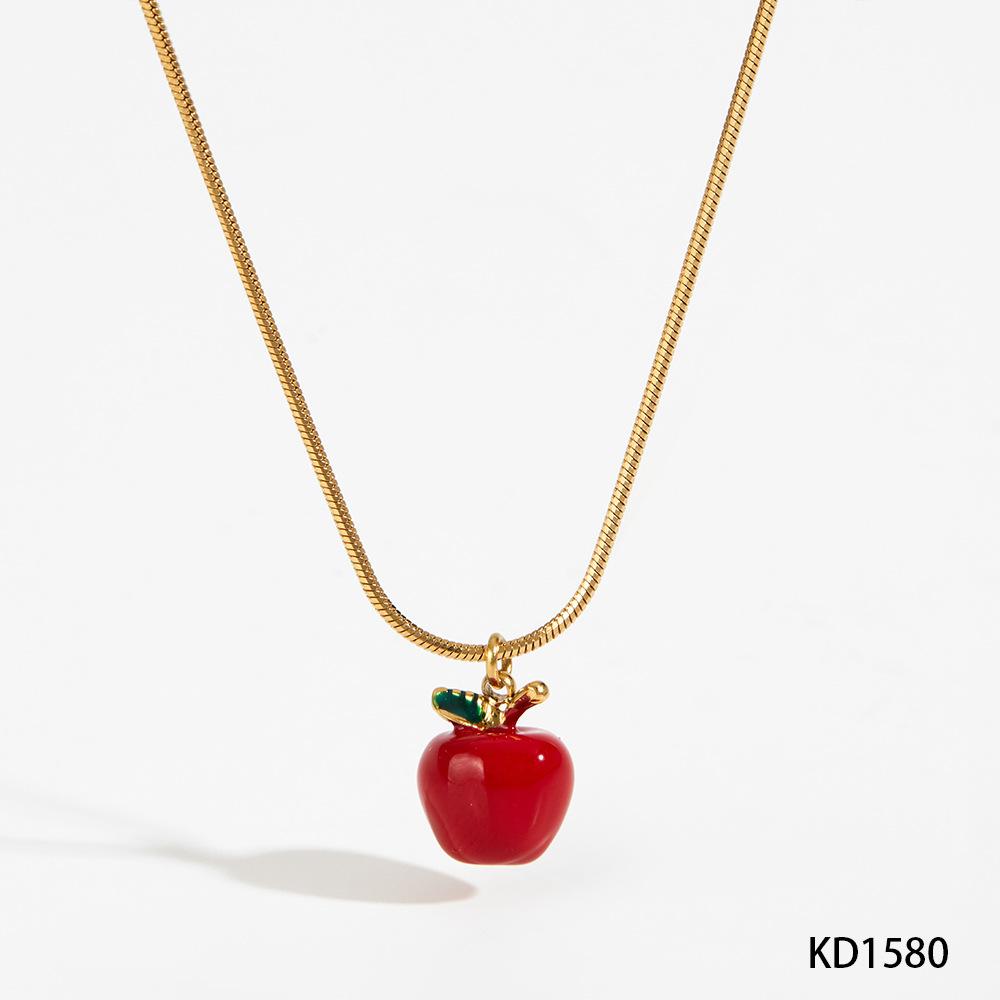 Cute Fashion Plated Titanium Steel 3D Drip Oil Apple Necklace Earrings Fruit Series Accessories Red Apple Pendant Necklace Jewel
