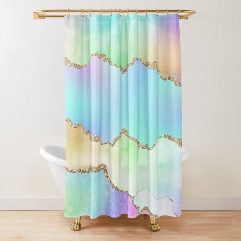 Iridescent Rainbow Dreams Shower Curtain Rainbow Ombre Abstract Bathroom Curtain Watercolor Girly Boho Shower Curtains,Polyester