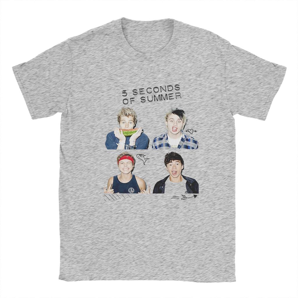 5 Seconds of Summer 5SOS T Shirts for Men Pure Cotton Funny TShirts Round Neck Tees Short Sleeve Tops Gift Idea