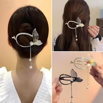 Large Fish Tail Tassel Twist Clip Horizontal Hairpin One-word Clip Fixer Back Of Head Hair Styling Tool