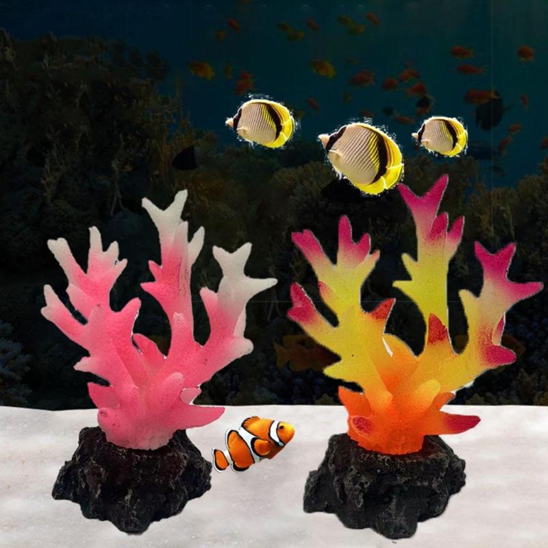 Aquarium Landscape Fluorescent Coral Simulation Coralreef Fish Tanks Decoration Aquatic Pet Landscaping Plant Figurine