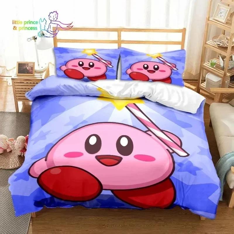 

3D Printed Kawaii Cartoon Kirbys Bedding Set Single Twin Full Queen King Size Bed Set Adult Kid Bedroom Bedding Gift US King 264x228cm