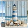 Blue Ocean Beach Seaside Lighthouse View Shower Curtain, Bathroom Decorative Shower Curtains, Home Curtain With Hooks