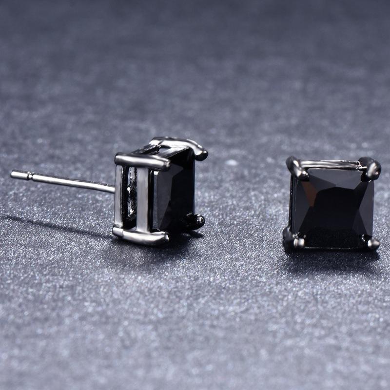 stud earrings women's zircon earrings European and American square black diamond square ear hanging source with trinkets women's jewelry